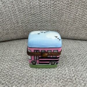 Limoges Pink and Blue Bus Trinket Box